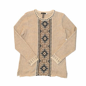 SOL Baby Alpaca Sweater S Beige Brown Aztec Crew Neck